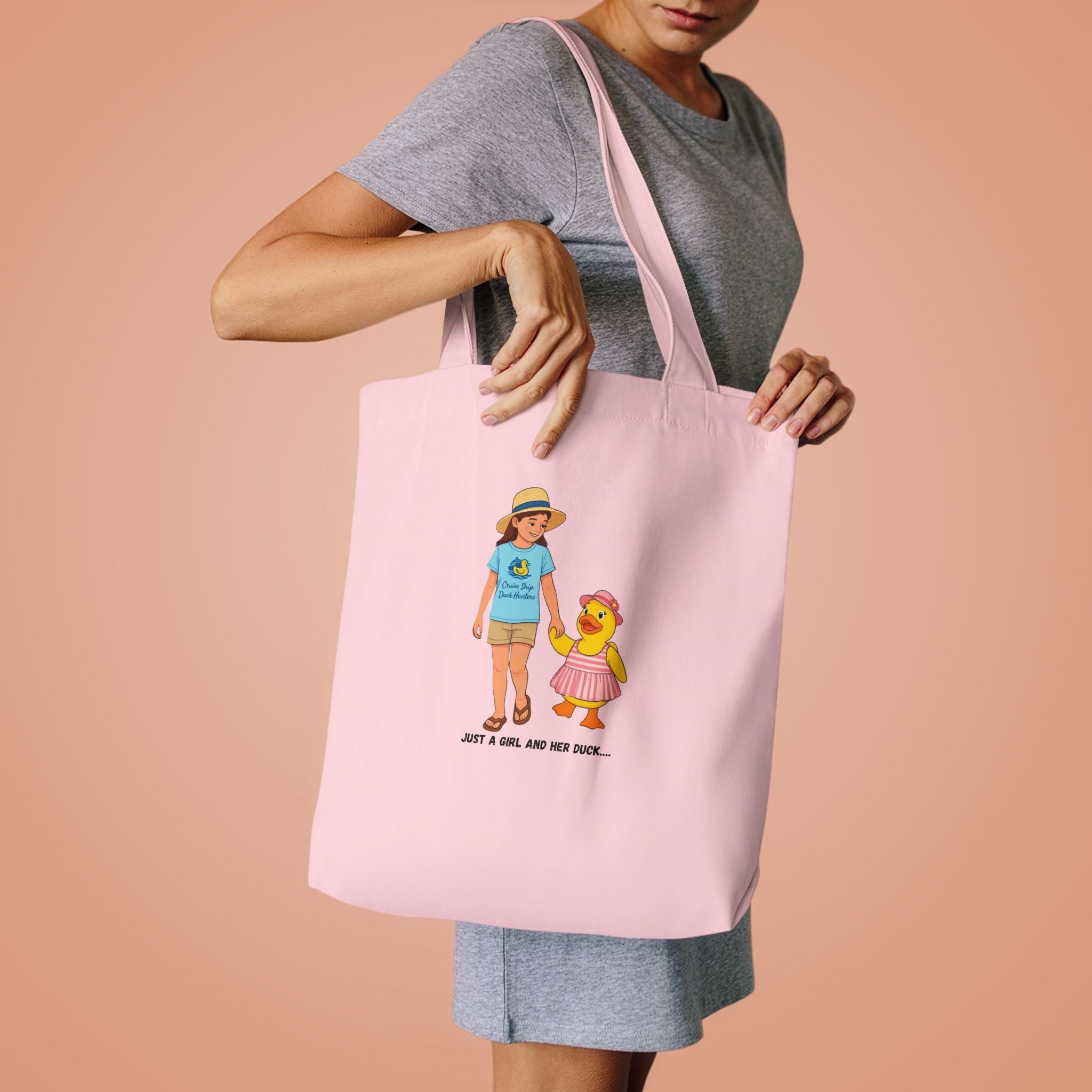 Cute Kid & Duck Cotton Tote — "Just a Girl and Her Duck" Eco Market Bag