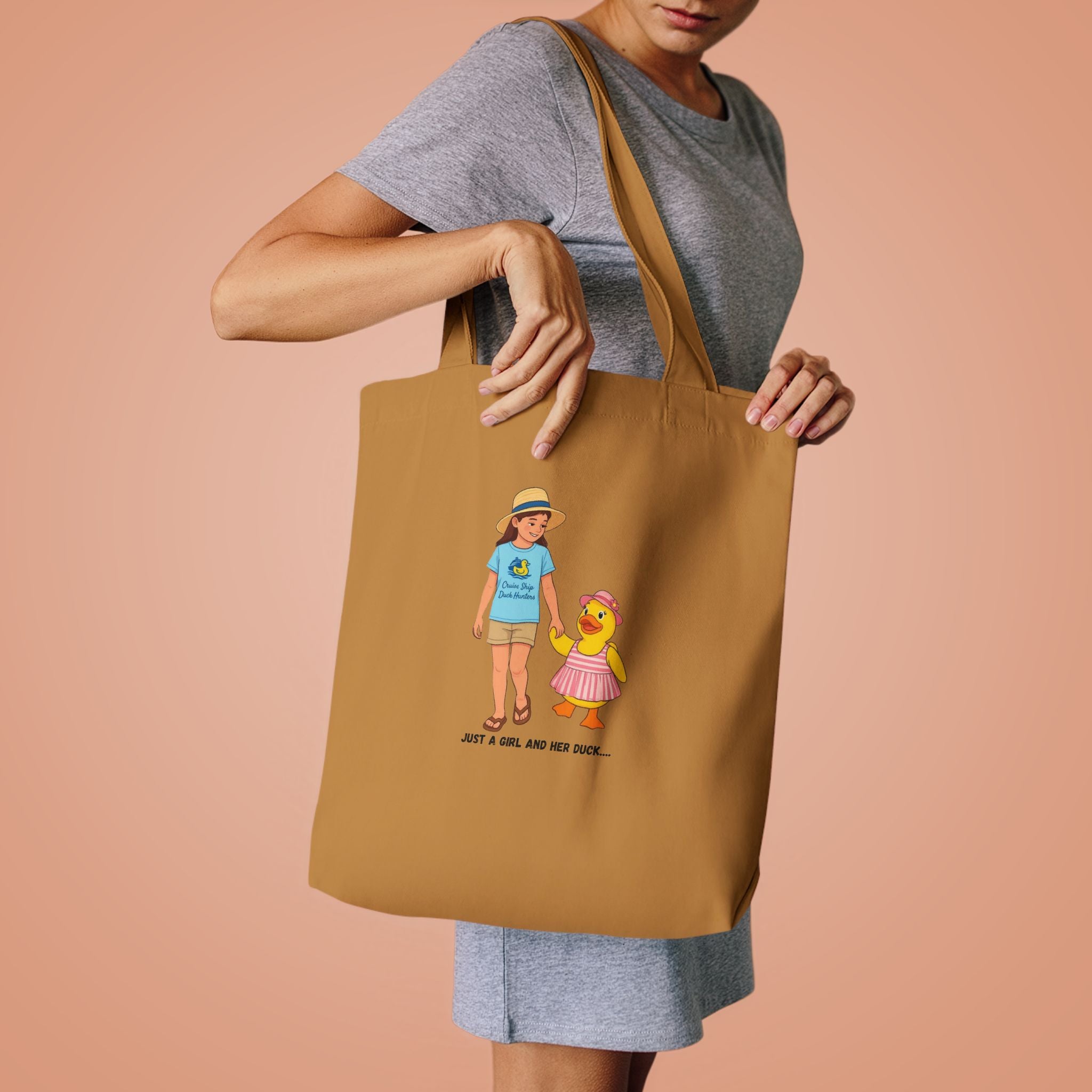 Cute Kid & Duck Cotton Tote — "Just a Girl and Her Duck" Eco Market Bag