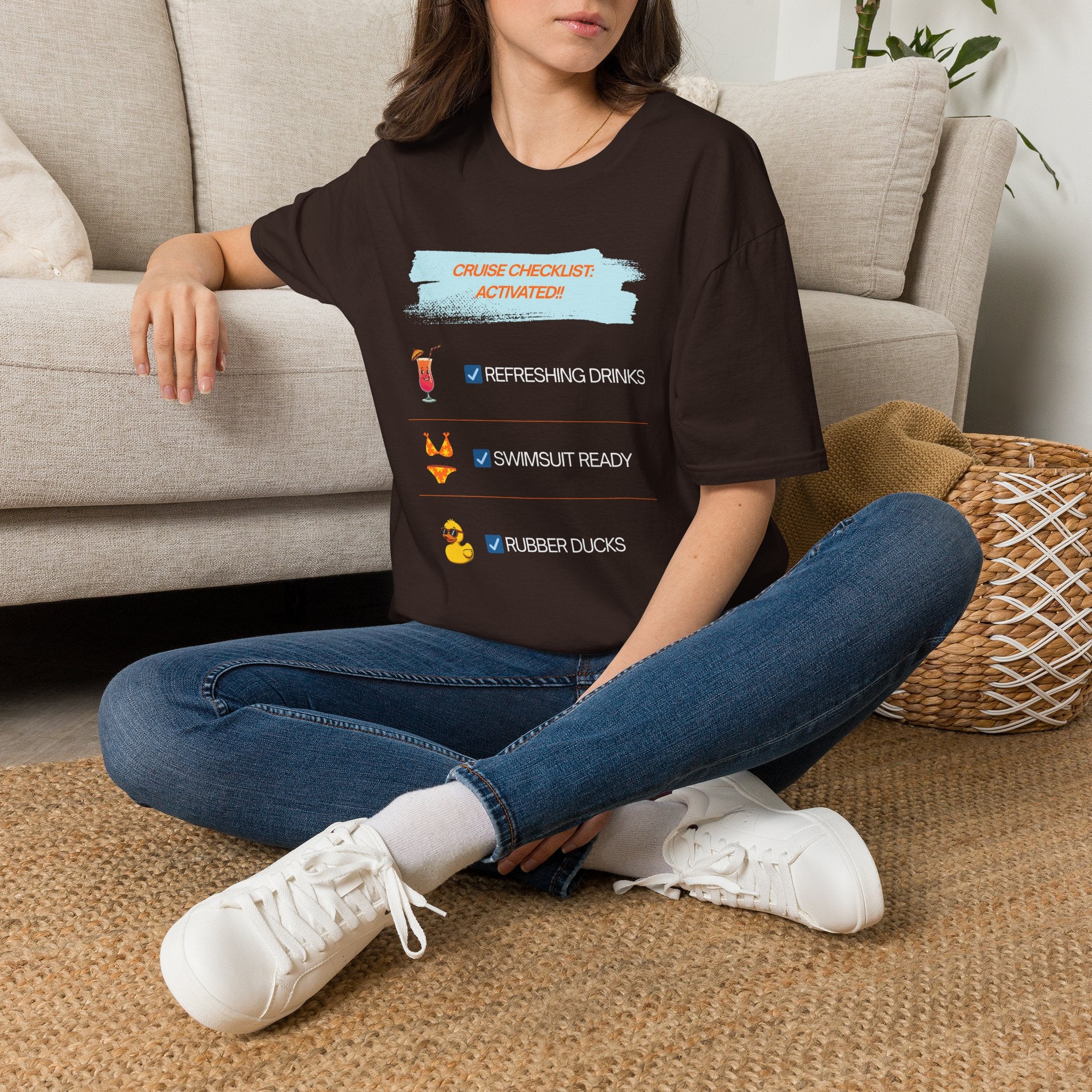 Cruise Checklist T-Shirt — "Cruise Checklist: Activated!" Female Vacation Tee