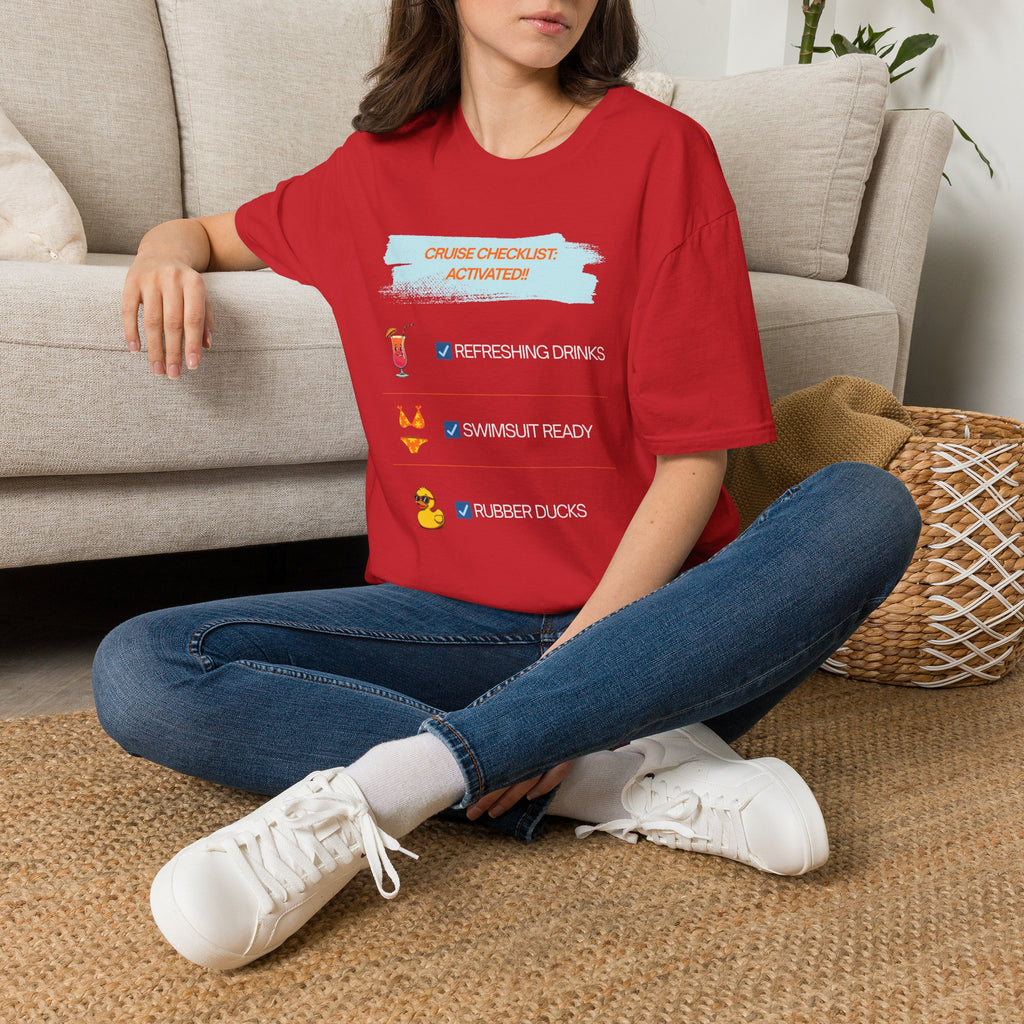 Cruise Checklist T-Shirt — "Cruise Checklist: Activated!" Female Vacation Tee