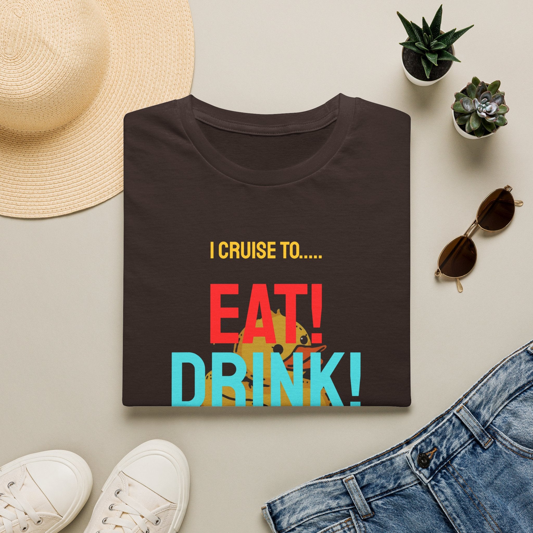 Cruise Vacation T-Shirt — "I Cruise To... Eat! Drink! Dock!"