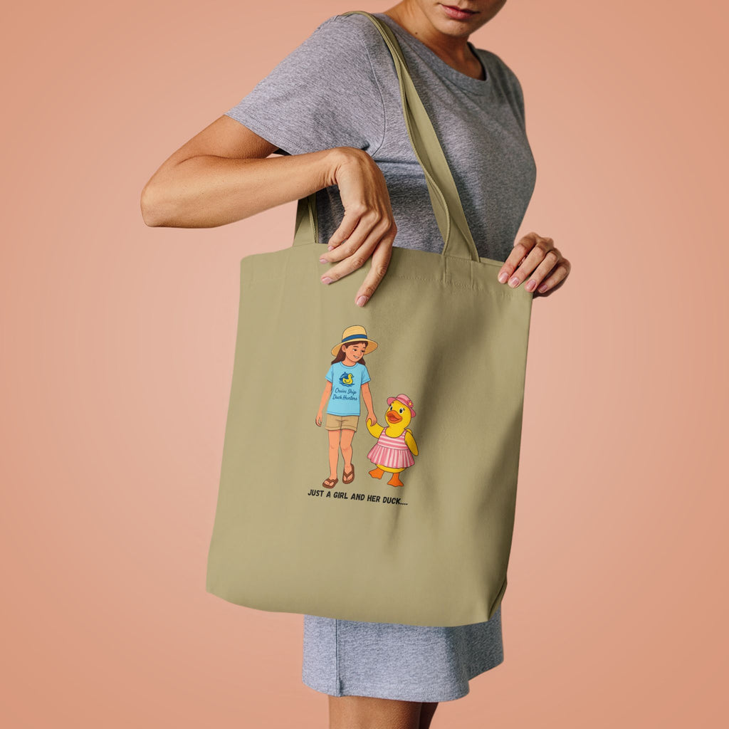 Cute Kid & Duck Cotton Tote — "Just a Girl and Her Duck" Eco Market Bag