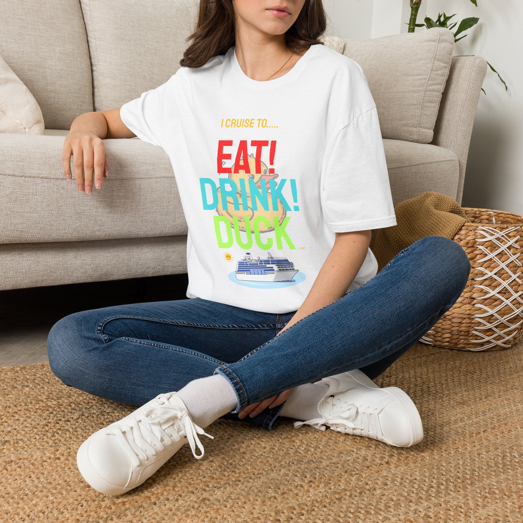 Cruise Vacation T-Shirt — "I Cruise To... Eat! Drink! Dock!"