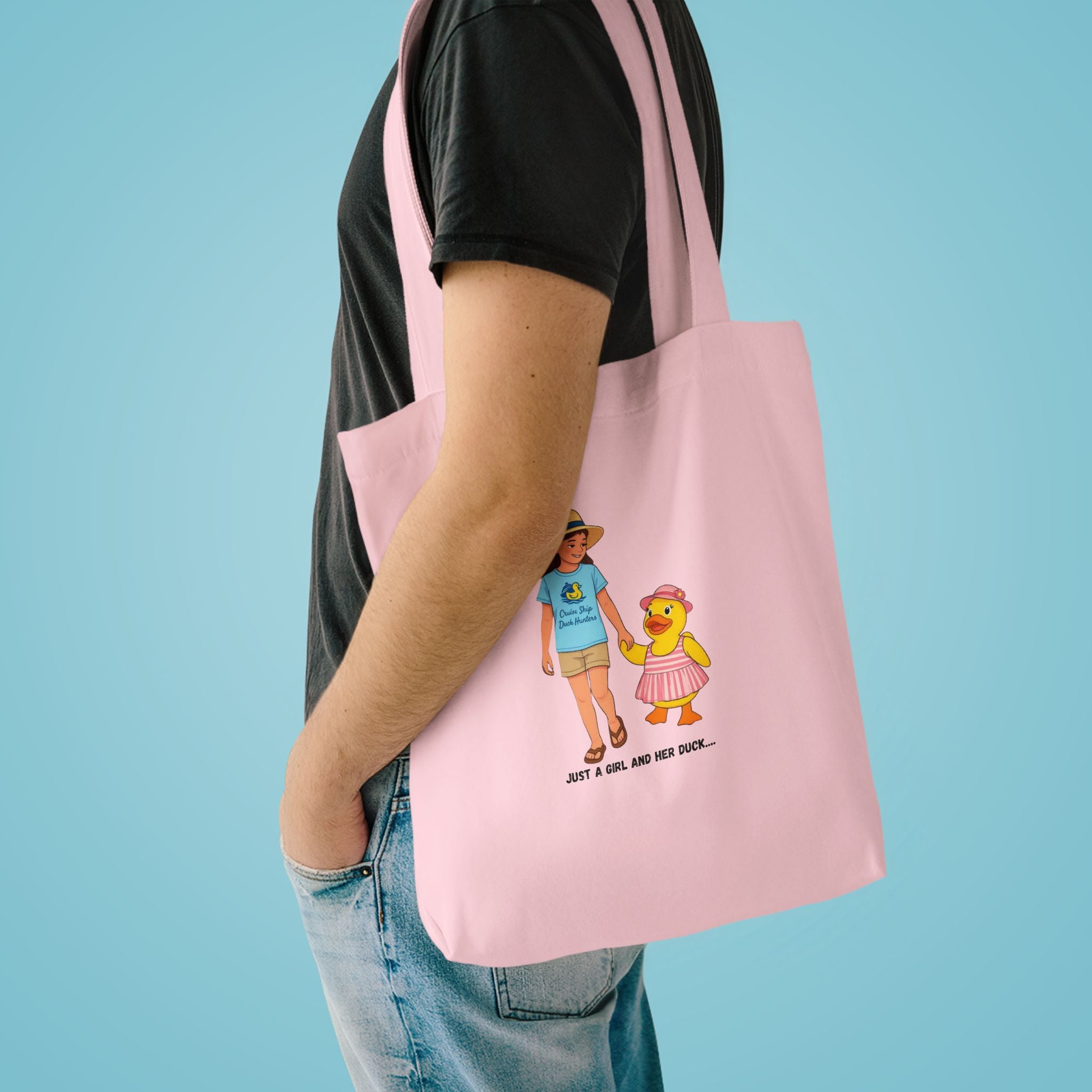 Cute Kid & Duck Cotton Tote — "Just a Girl and Her Duck" Eco Market Bag
