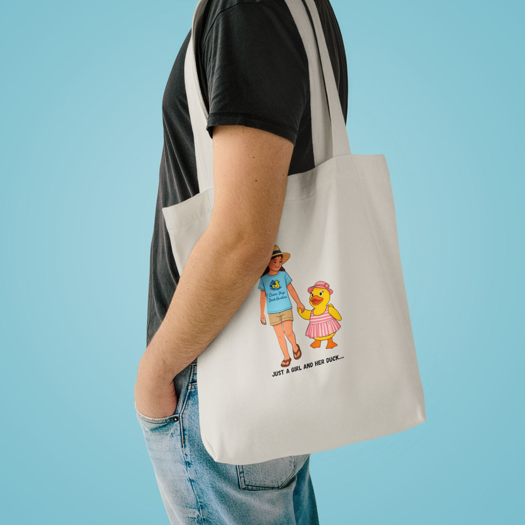 Cute Kid & Duck Cotton Tote — "Just a Girl and Her Duck" Eco Market Bag