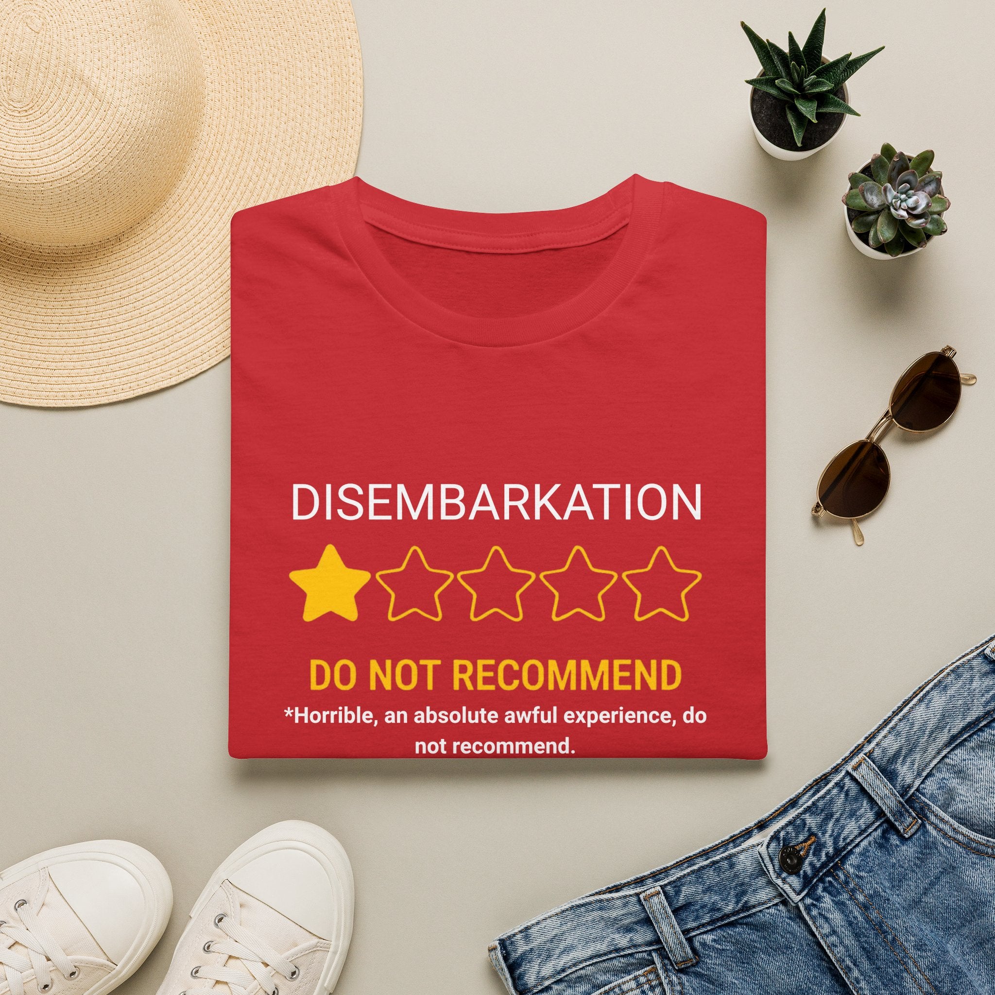 Disembarkation 1-Star Review T-Shirt – "Do Not Recommend" Funny Travel Shirt
