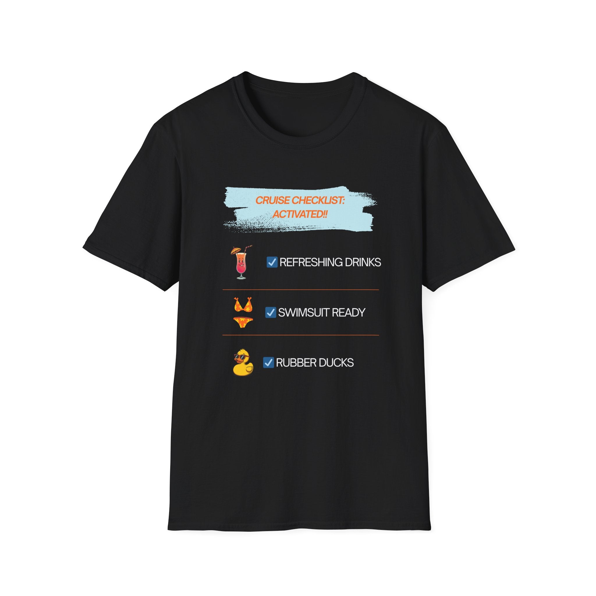 Cruise Checklist T-Shirt — "Cruise Checklist: Activated!" Female Vacation Tee