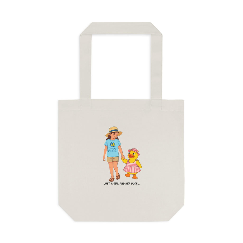 Cute Kid & Duck Cotton Tote — "Just a Girl and Her Duck" Eco Market Bag
