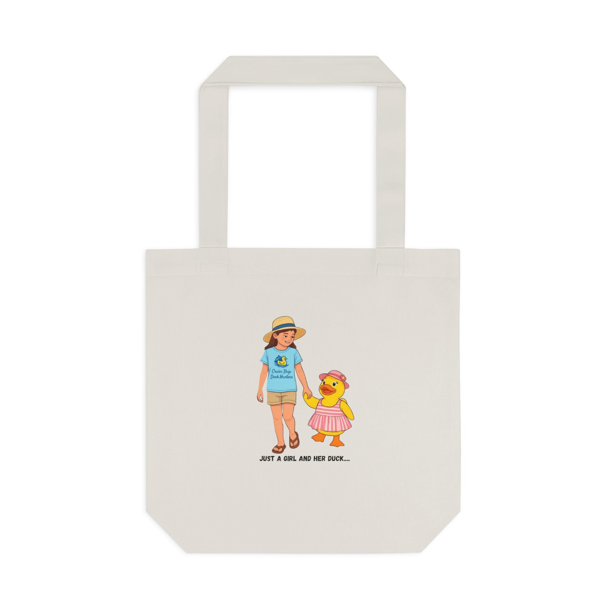 Cute Kid & Duck Cotton Tote — "Just a Girl and Her Duck" Eco Market Bag