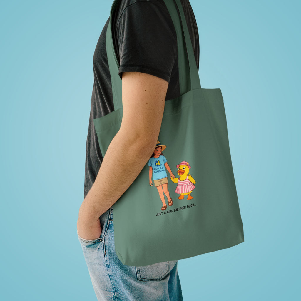 Cute Kid & Duck Cotton Tote — "Just a Girl and Her Duck" Eco Market Bag