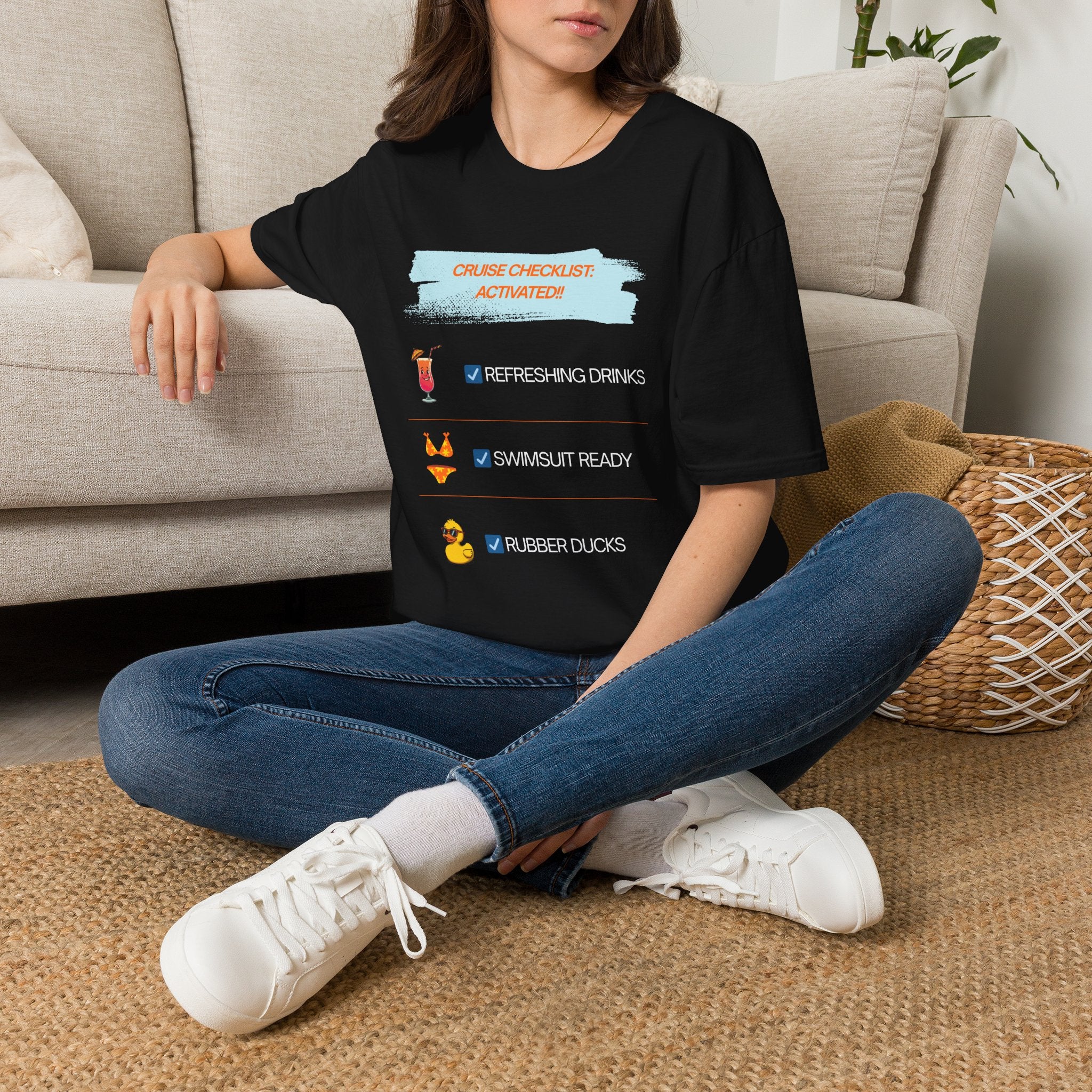 Cruise Checklist T-Shirt — "Cruise Checklist: Activated!" Female Vacation Tee