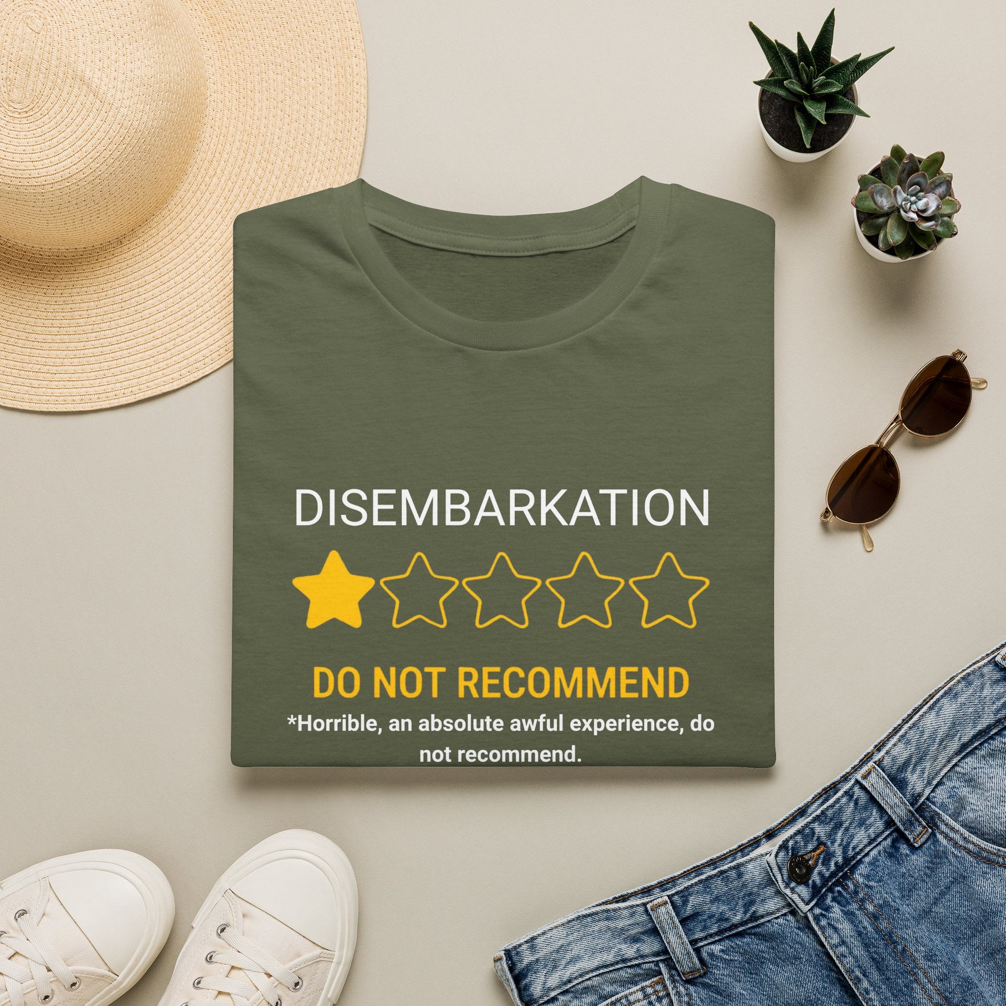 Disembarkation 1-Star Review T-Shirt – "Do Not Recommend" Funny Travel Shirt