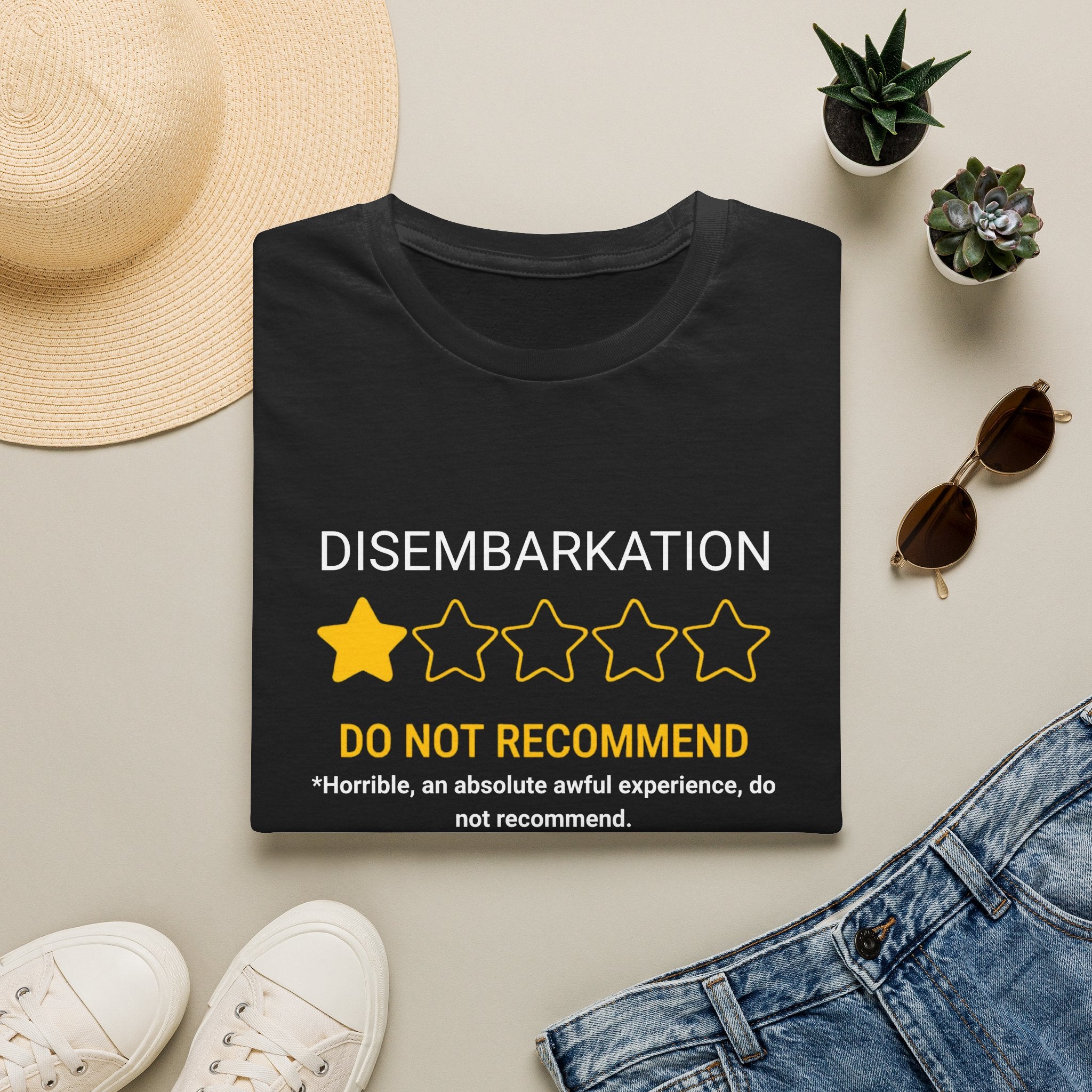 Disembarkation 1-Star Review T-Shirt – "Do Not Recommend" Funny Travel Shirt
