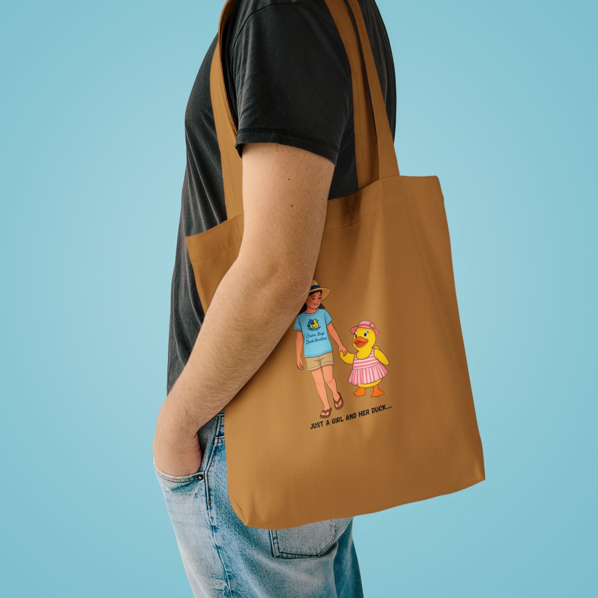 Cute Kid & Duck Cotton Tote — "Just a Girl and Her Duck" Eco Market Bag