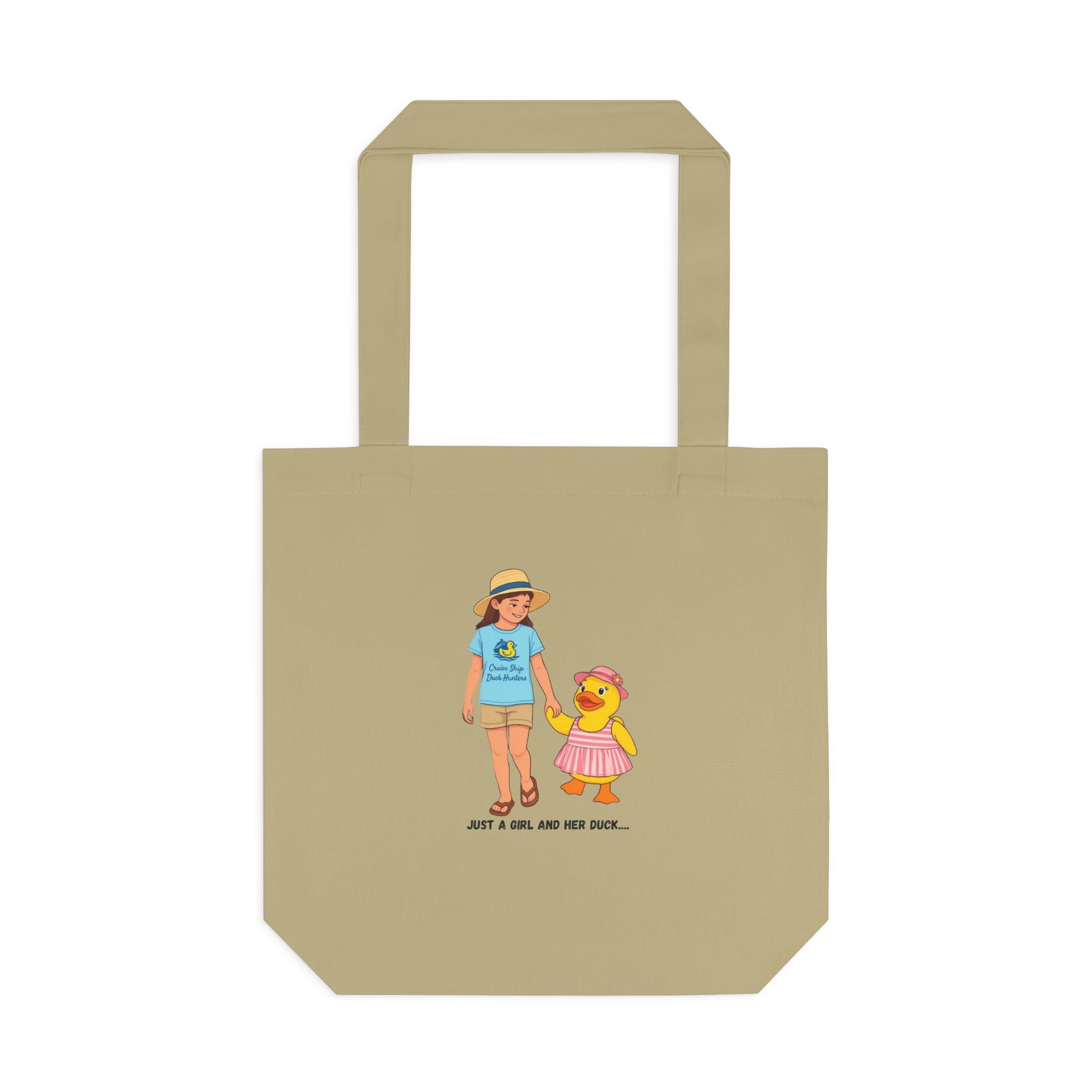 Cute Kid & Duck Cotton Tote — "Just a Girl and Her Duck" Eco Market Bag