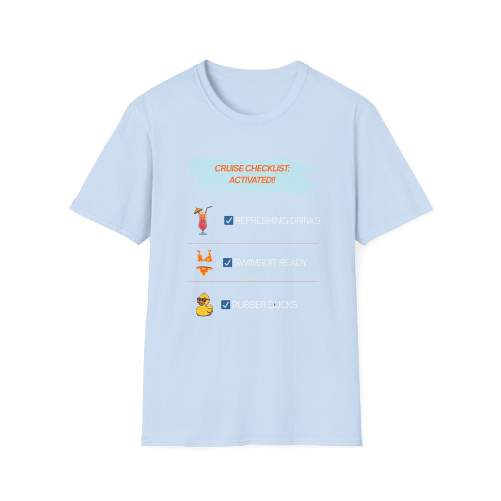 Cruise Checklist T-Shirt — "Cruise Checklist: Activated!" Female Vacation Tee
