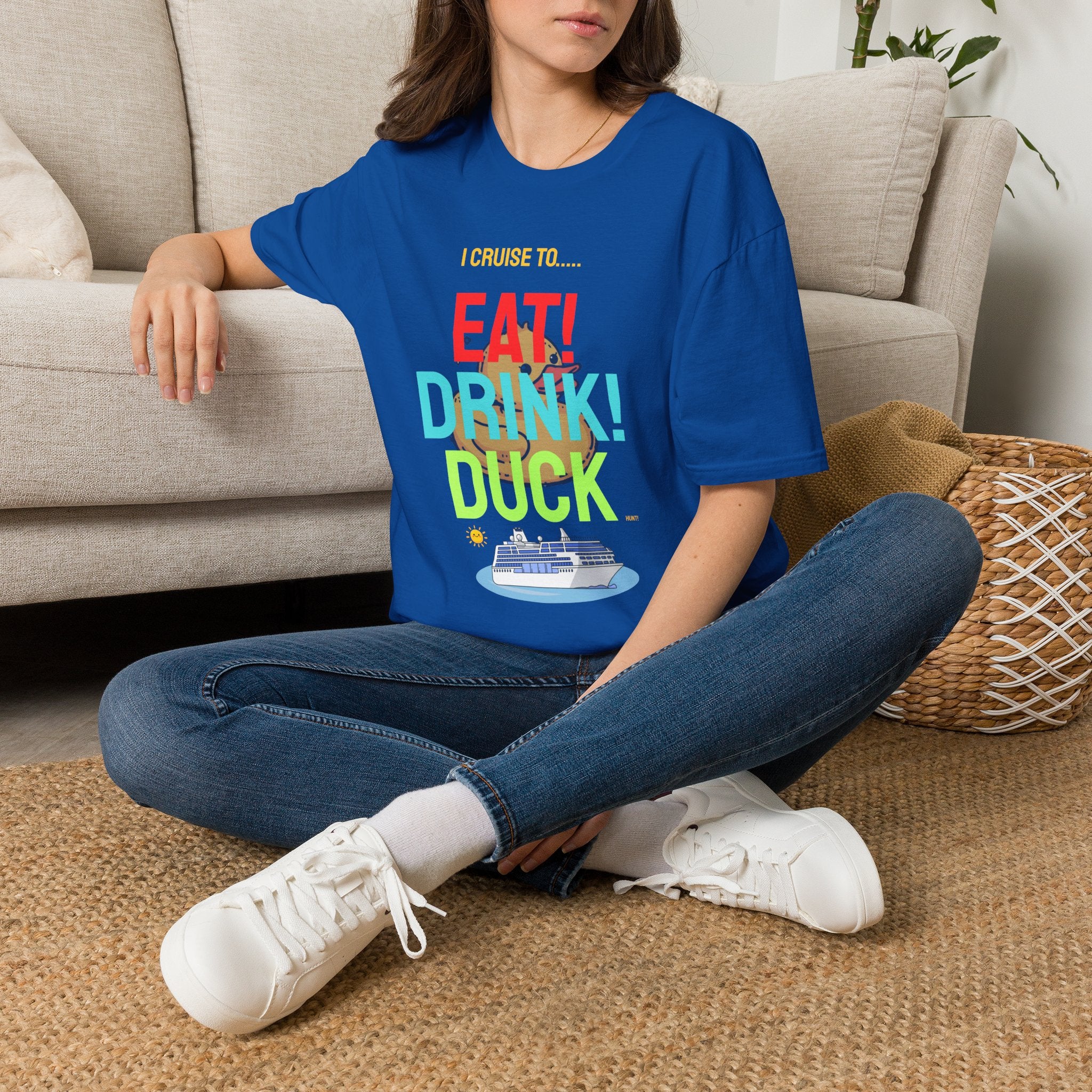 Cruise Vacation T-Shirt — "I Cruise To... Eat! Drink! Dock!"