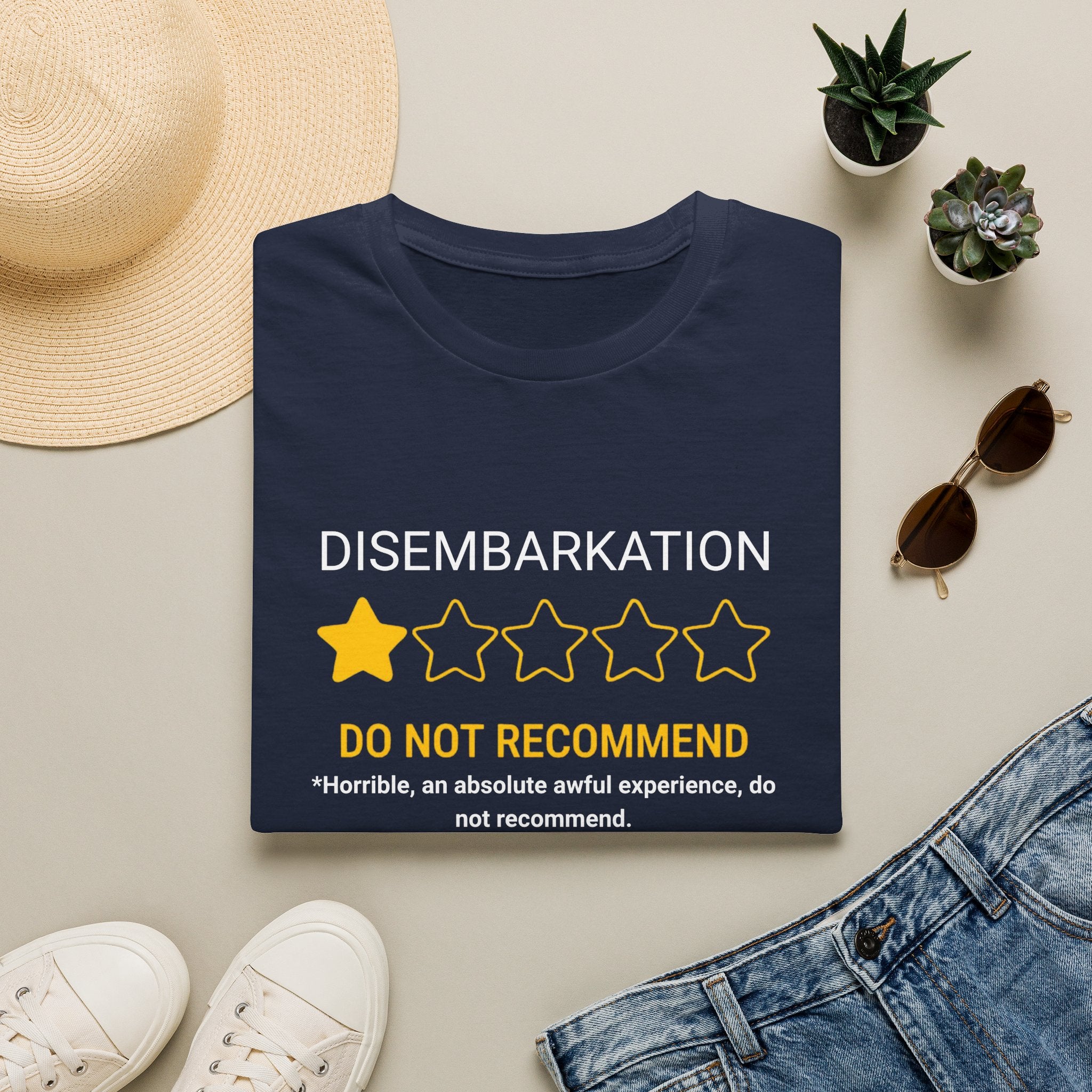 Disembarkation 1-Star Review T-Shirt – "Do Not Recommend" Funny Travel Shirt
