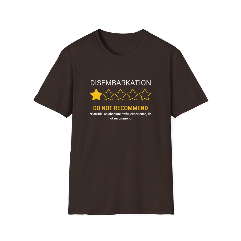 Disembarkation 1-Star Review T-Shirt – "Do Not Recommend" Funny Travel Shirt