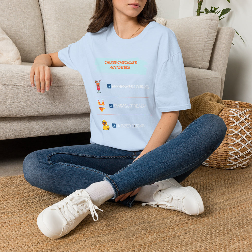 Cruise Checklist T-Shirt — "Cruise Checklist: Activated!" Female Vacation Tee