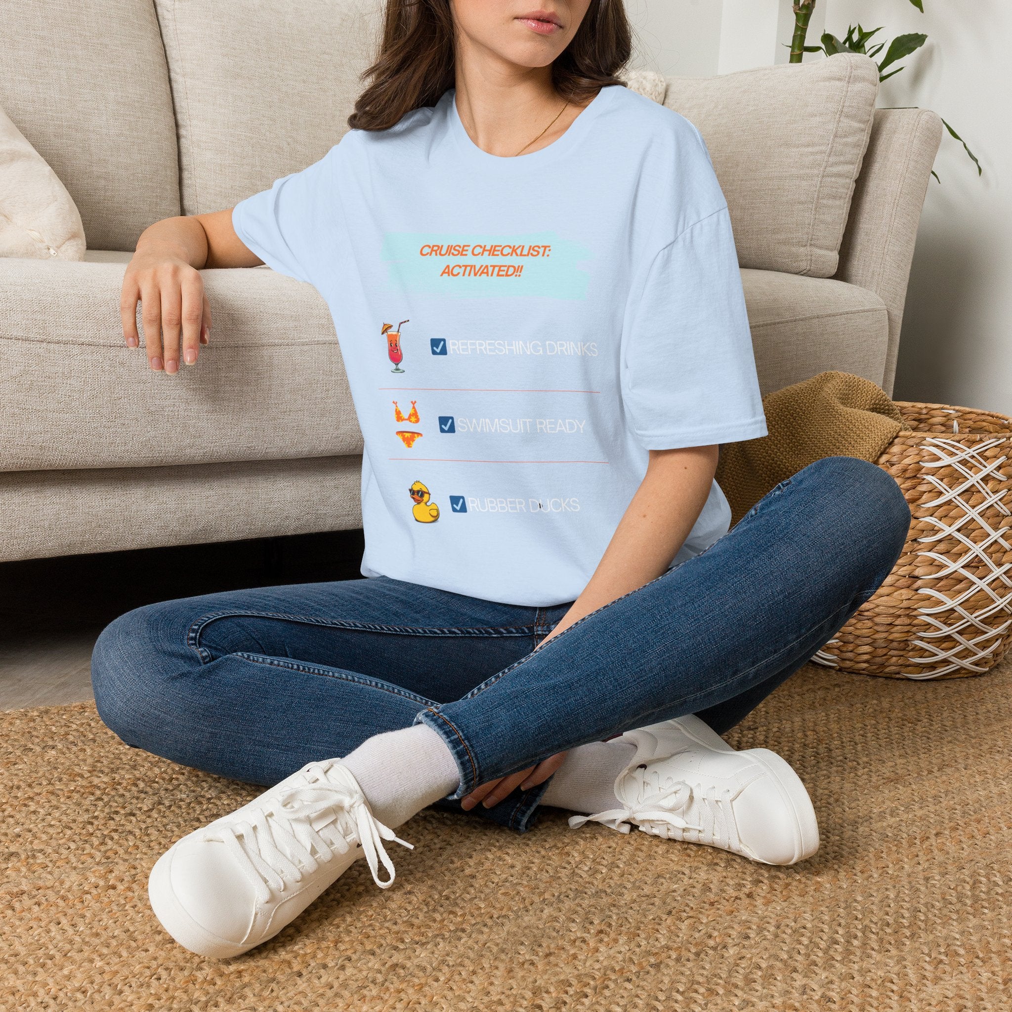 Cruise Checklist T-Shirt — "Cruise Checklist: Activated!" Female Vacation Tee