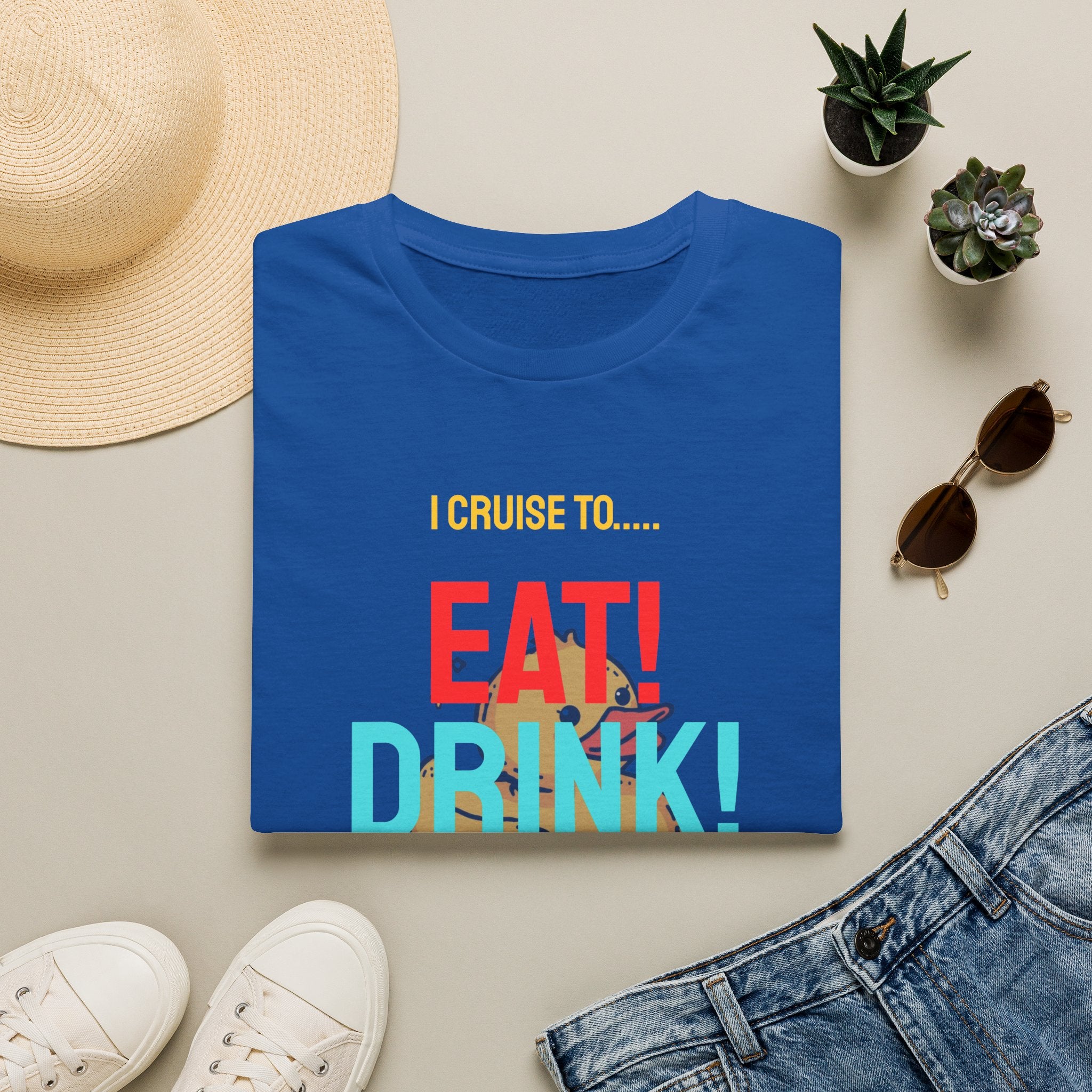 Cruise Vacation T-Shirt — "I Cruise To... Eat! Drink! Dock!"