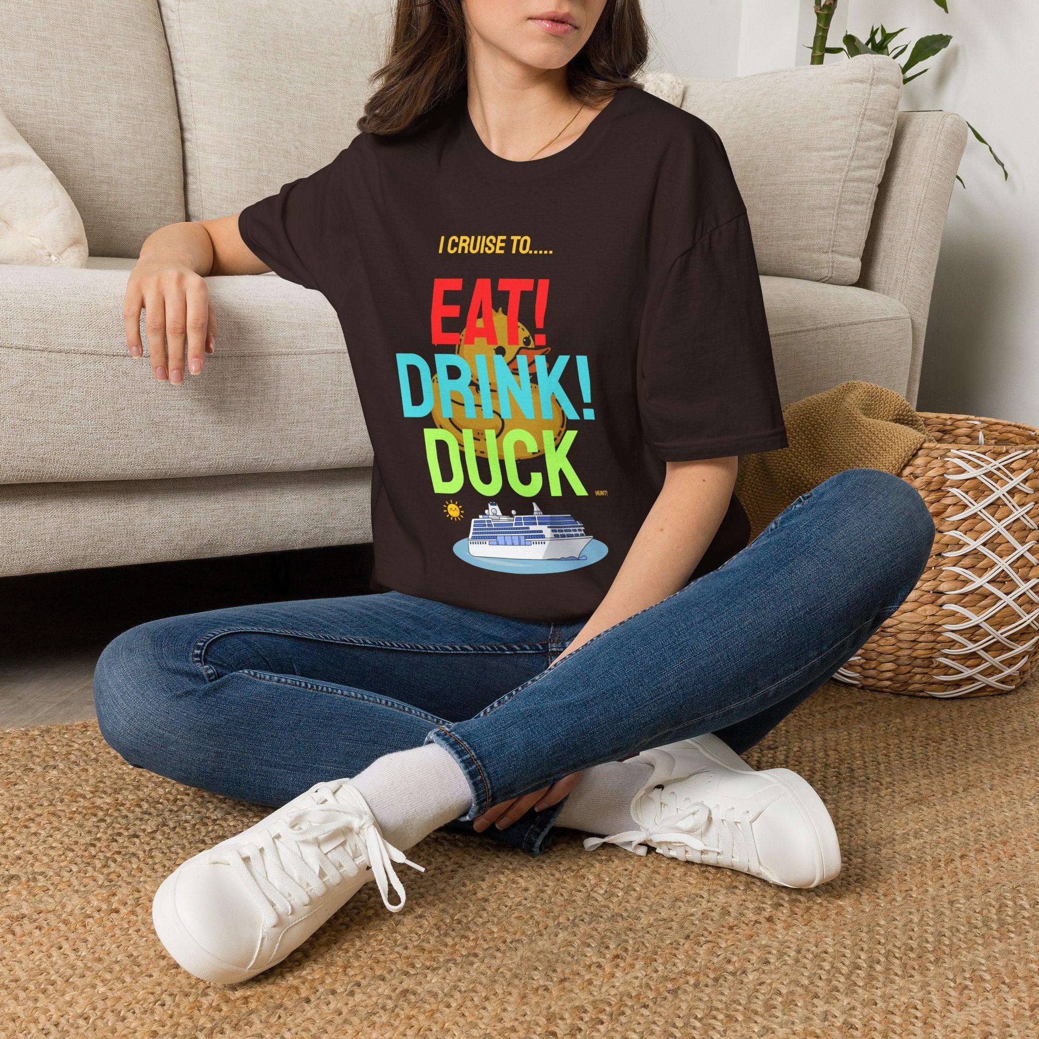 Cruise Vacation T-Shirt — "I Cruise To... Eat! Drink! Dock!"