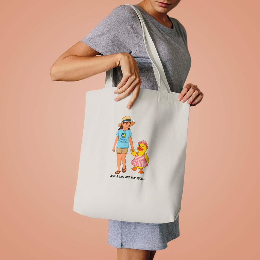 Cute Kid & Duck Cotton Tote — "Just a Girl and Her Duck" Eco Market Bag